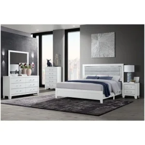 5PC White Full Bedroom Set with LED Lighting