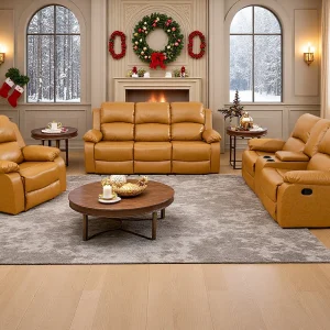 Leather Manual Recliner Sofa Set Living Room