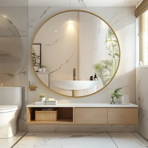 30 Inch Large Gold Round Vanity Framed Mirror