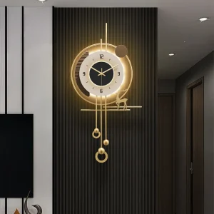 Wooden grille decoration with Hanging Clock with Lights