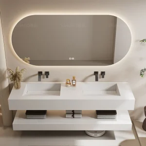 Stone Slab, Dual Basin Sink Vanity Set