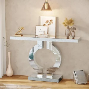 Modern Entryway Table with Thickened Mirror Finish Tabletop
